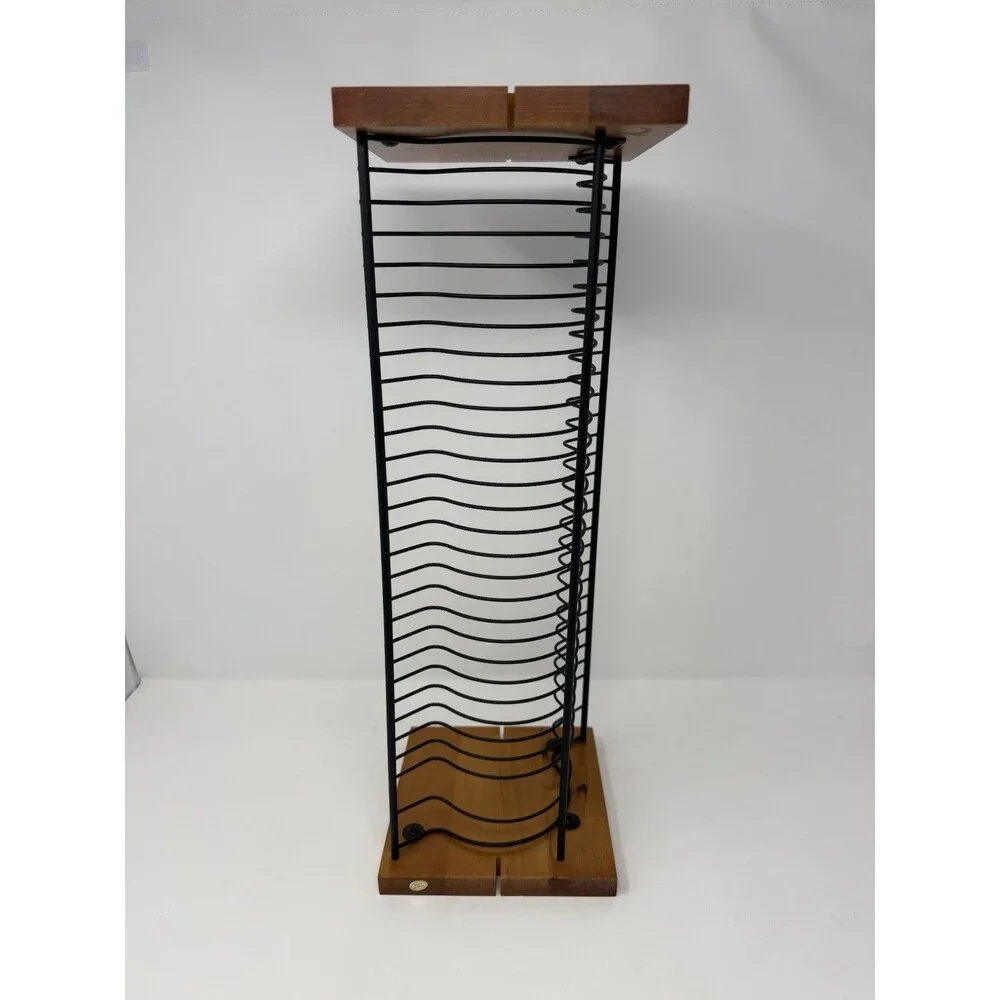Vintage Wood and Wire CD Tower Rack Stand Holds 30 CDs